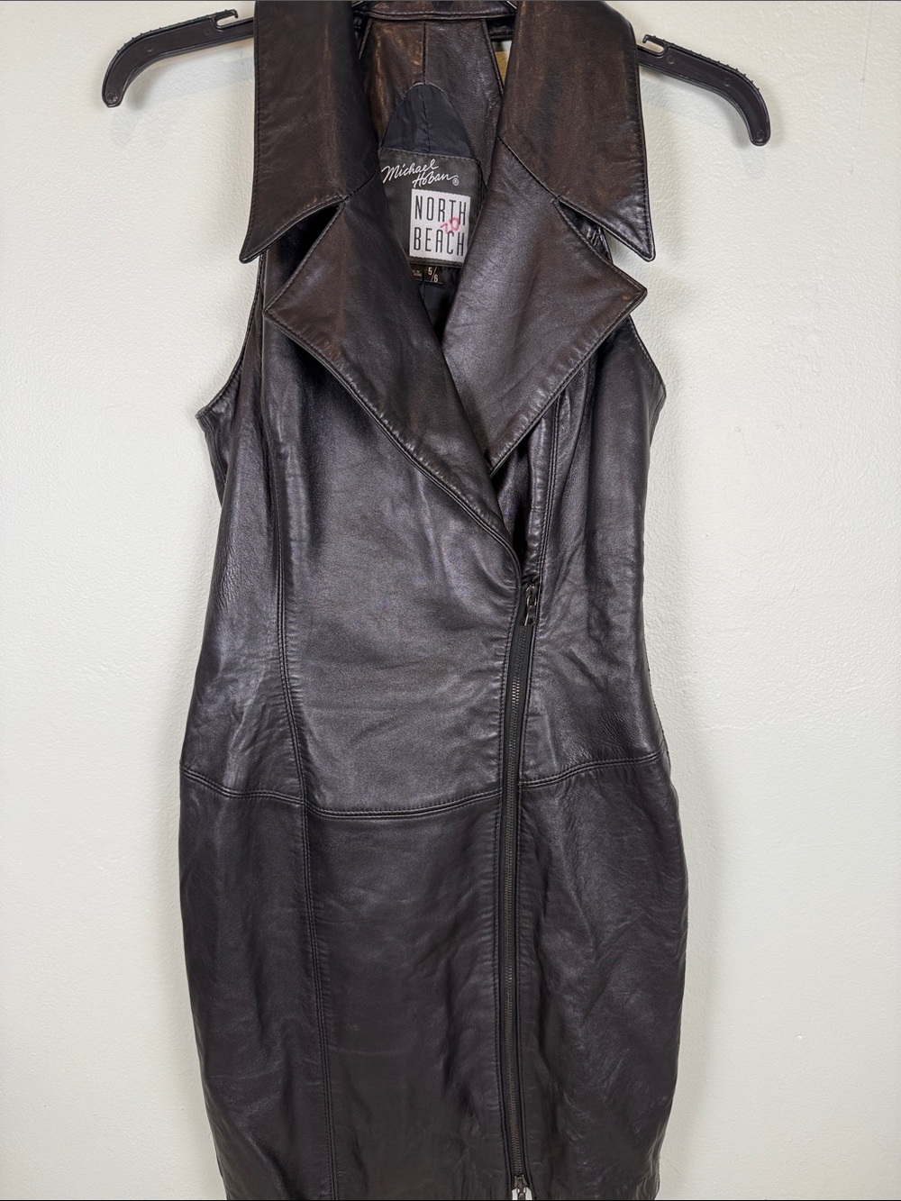 ✨Vintage Rare Michael Hoban North Beach Leather Black Zip Front Midi Dress